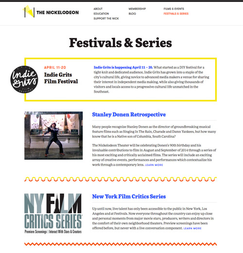 Screenshot of Festivals and Events page