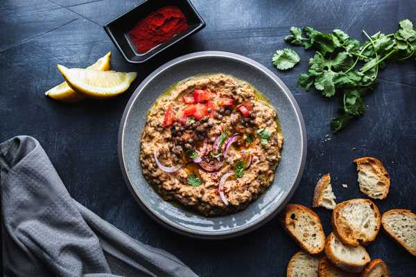 Crushed Puy Lentils With Tahini And Eggplant