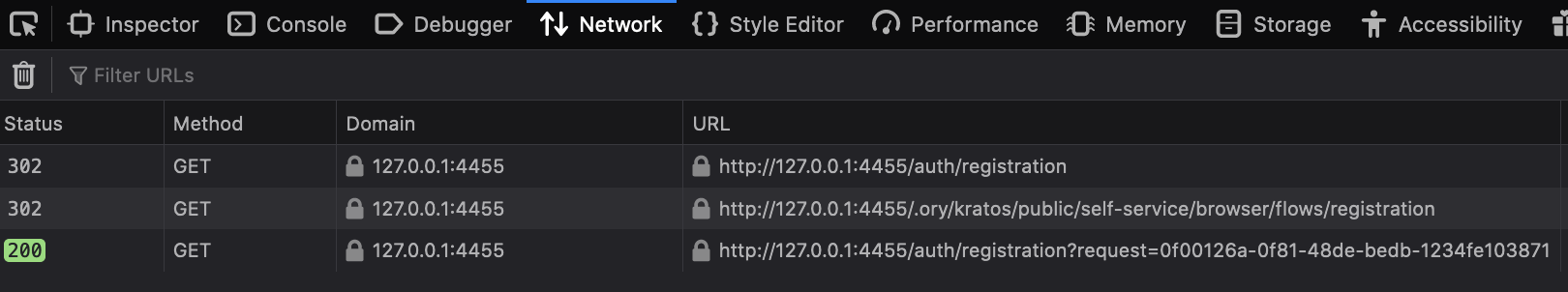 Registration with network trace screen of your secured app