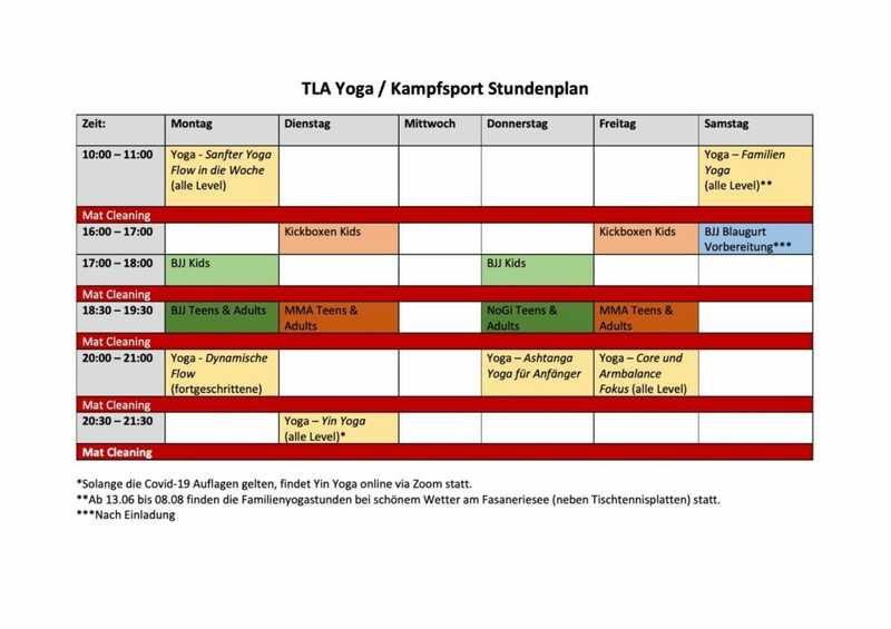Der neue Stundenplan für Kampfsport und Yoga ab dem 8.6.20