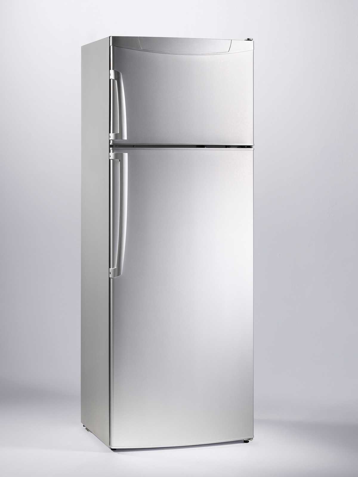 A stainless steel top-freezer refrigerator