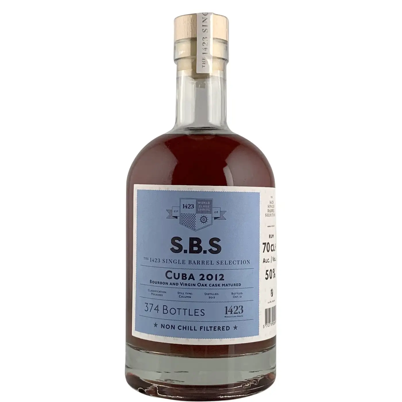 Image of the front of the bottle of the rum S.B.S Cuba