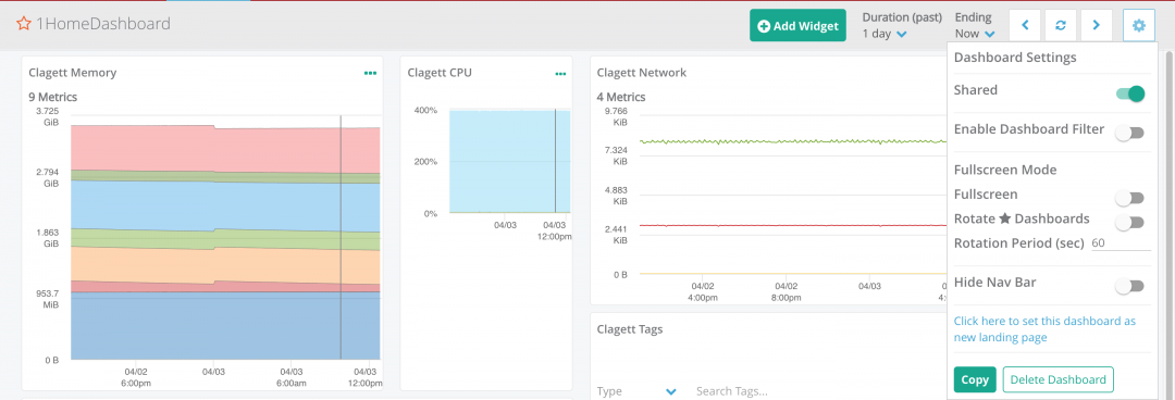 Dashboard Settings Menu