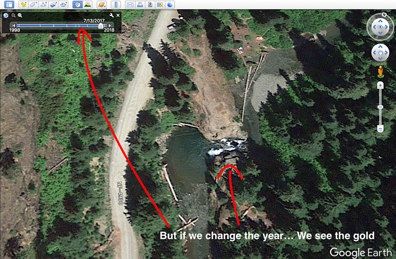 The same view in google satellite view, displaying a waterfall.
