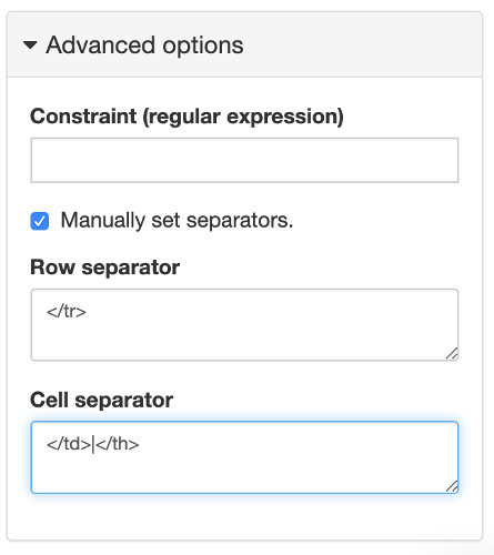 Open the Advanced Options panel to manually set separators