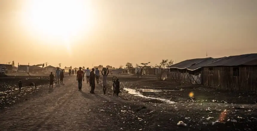 The sun sets at an IDP site in Bentiu, Unity State, South Sudan