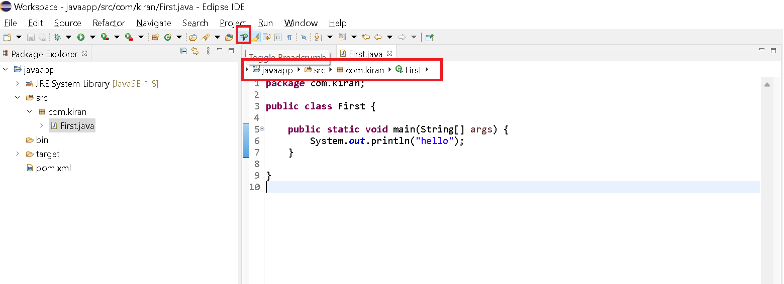 How to enable and disable breadcrumb in Eclipse?