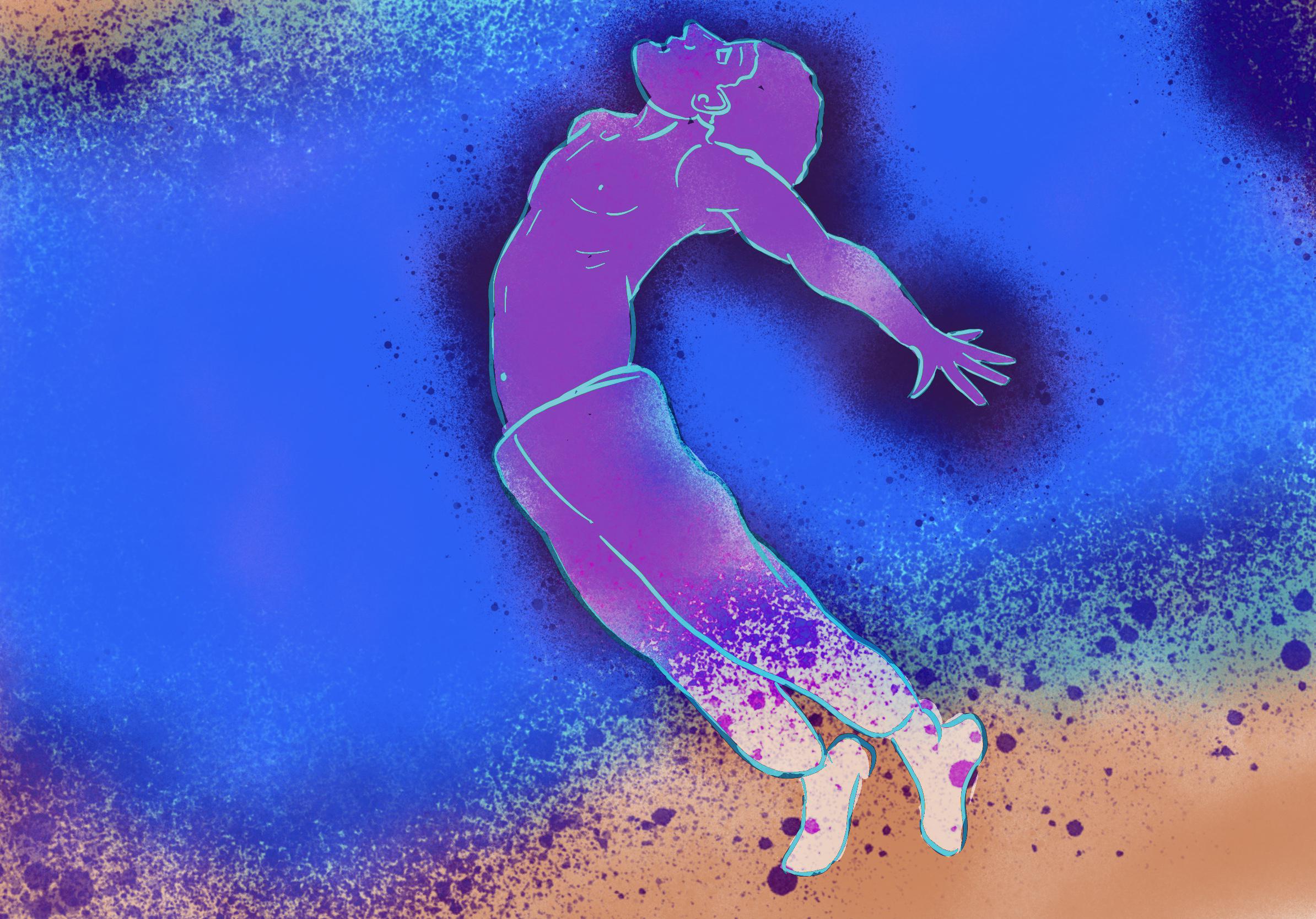 A digital painting of a man jumping by Adam Westbrook