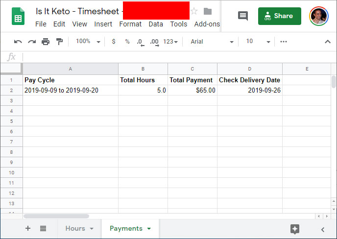 Freelancer payment spreadsheet