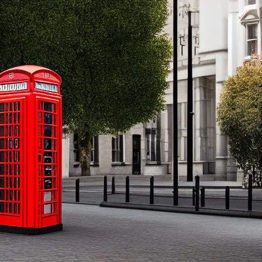 A quiet London Street with a red BT phone box