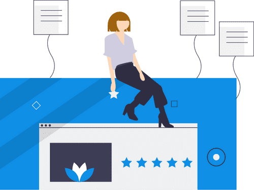 Web developer sitting on top of her website.