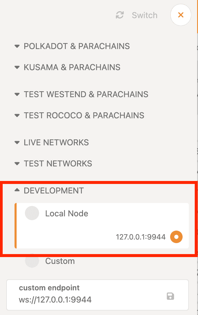 Select the local node endpoint status