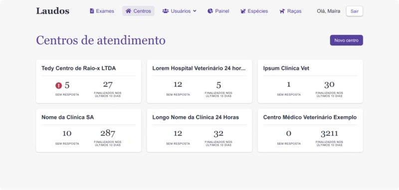 An INDEX of clinics using a card oriented layout.