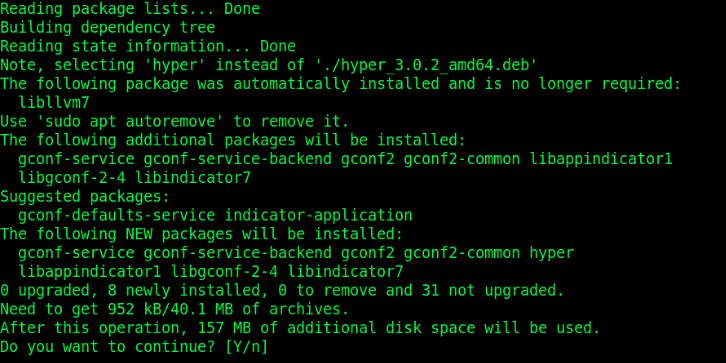 Uma pergunta se o usuário quer continuar com o processo de instalação do terminal Hyper.