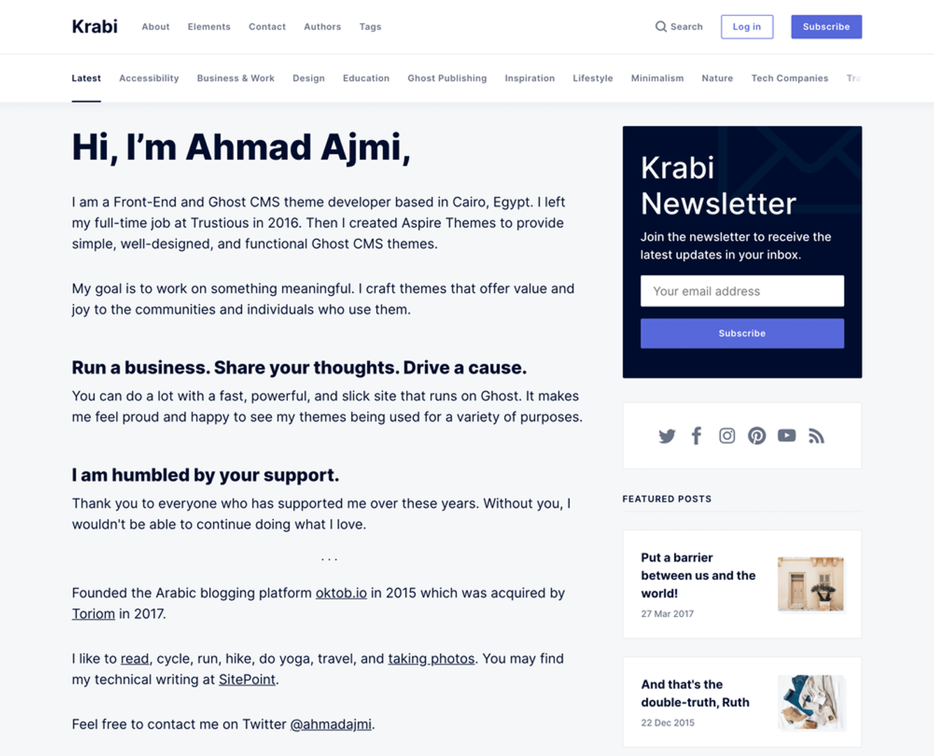 Krabi Ghost Theme Custom Homepage
