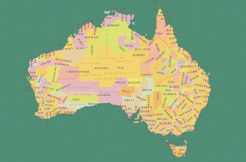 Map of most common business owner names in Australia