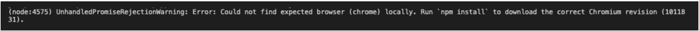 screenshot of error running chrome