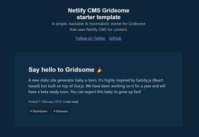 Screenshot of a page created with Netlify CMS template for Gridsome