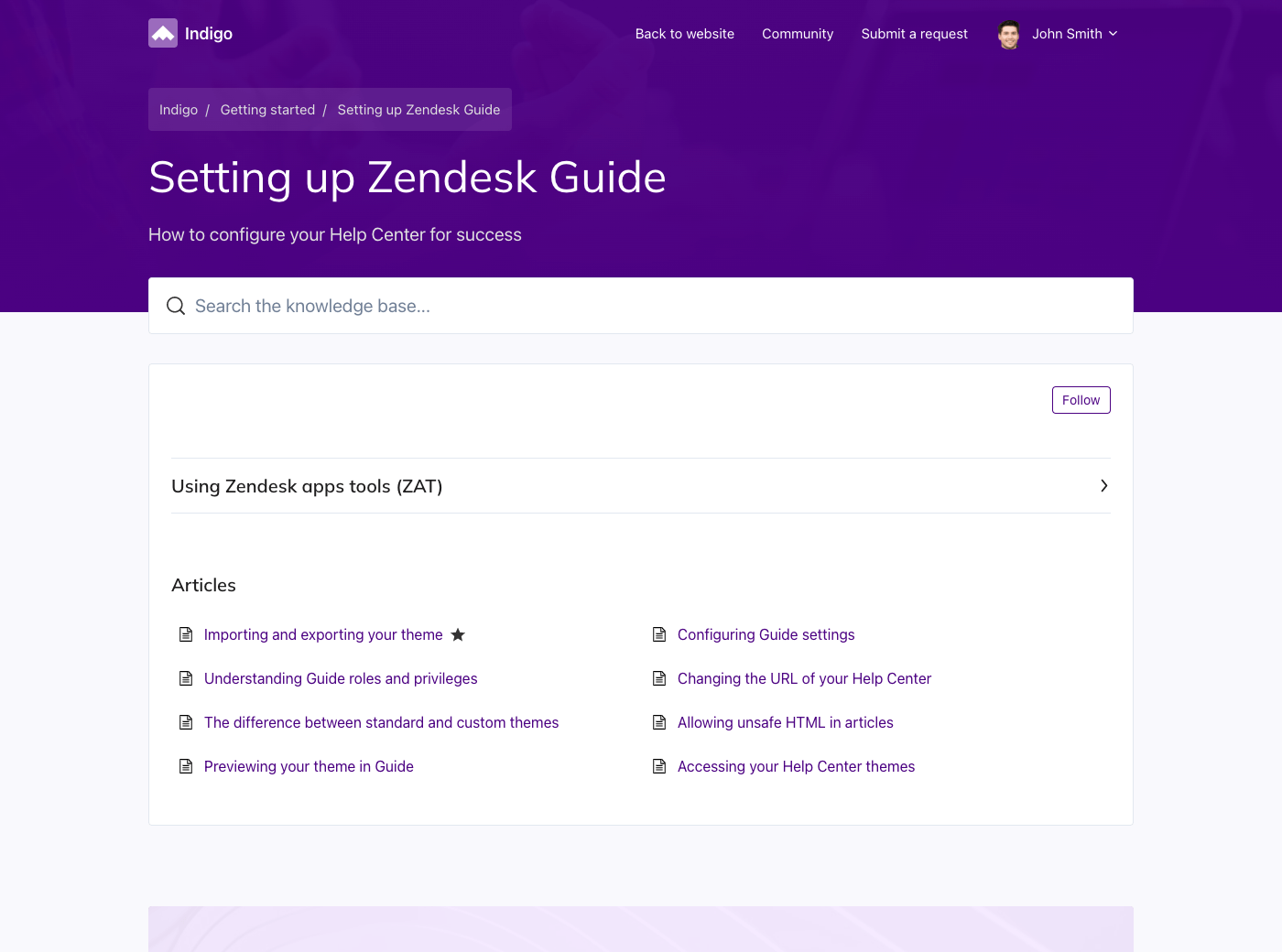 Indigo Zendesk Guide theme - Screenshot 3