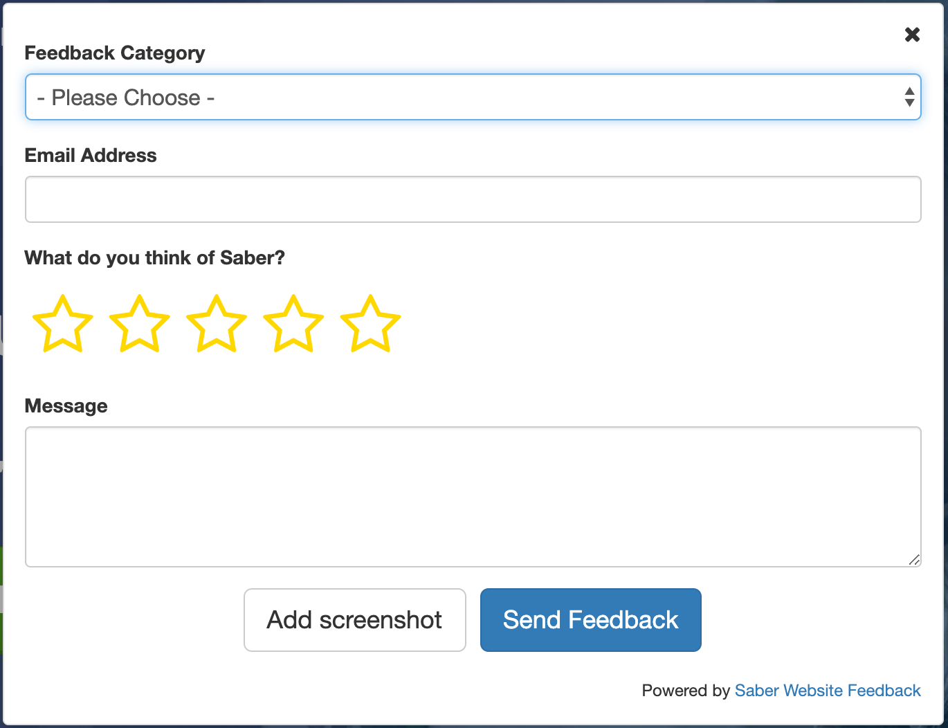 Saber's customisable feedback form