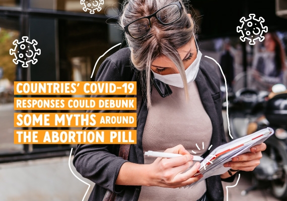 a woman reading about abortion pill myths