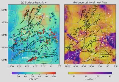 Heat flow and its uncertainty throughout the British Isles