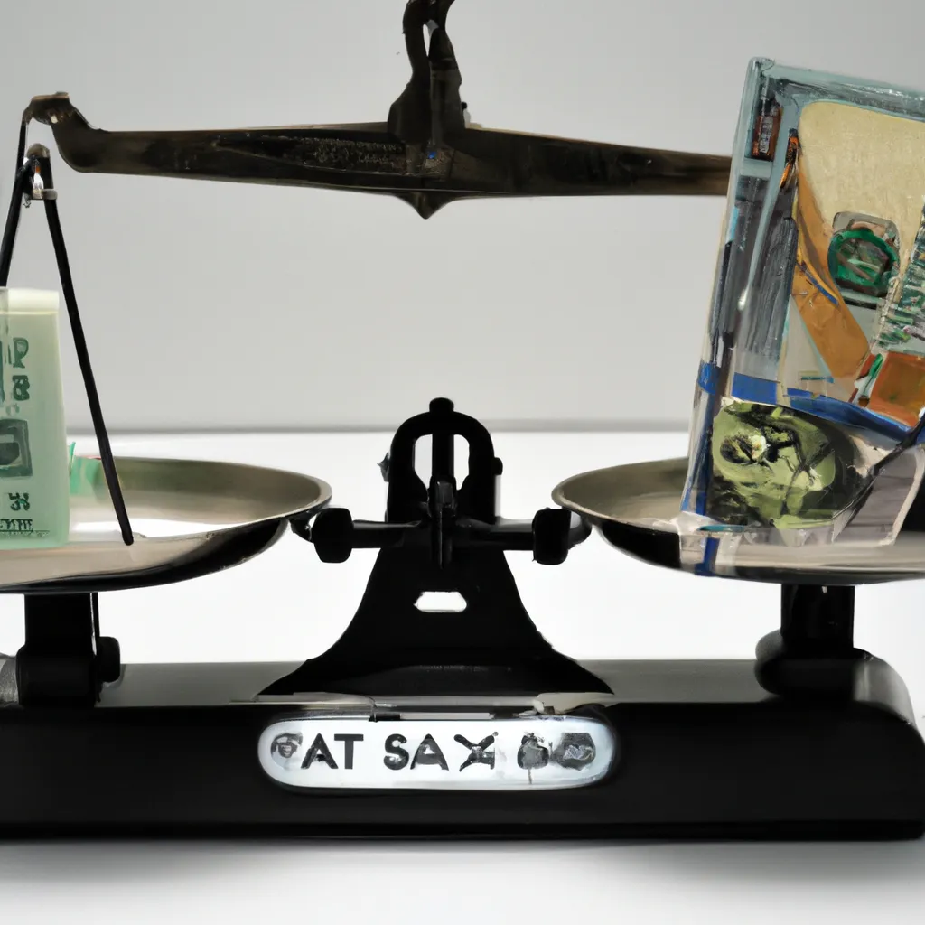An image of a scale with a pile of money on one side and a small tax form on the other.