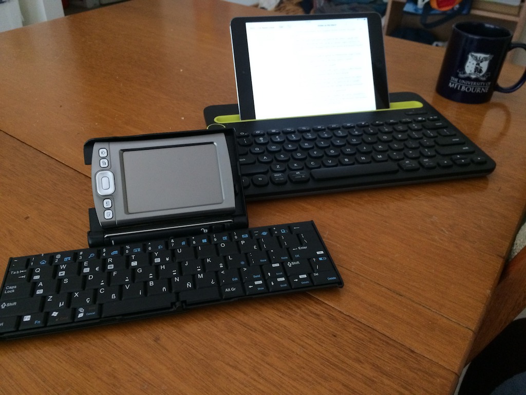 Palm Tunsten T5 with my Retina iPad Mini