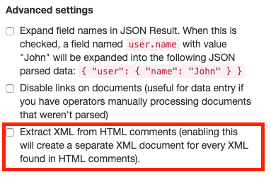 New extract XML setting