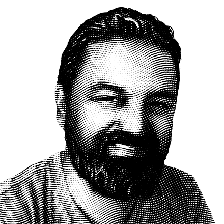 Halftone black and white image of Ramiro Berrelleza