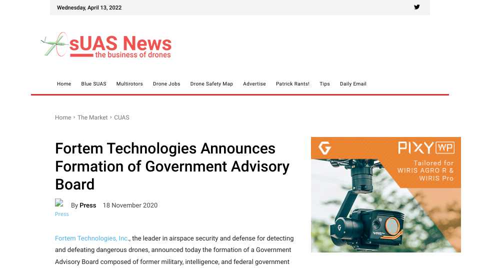 Fortem Technologies Announces Formation of Government Advisory Board