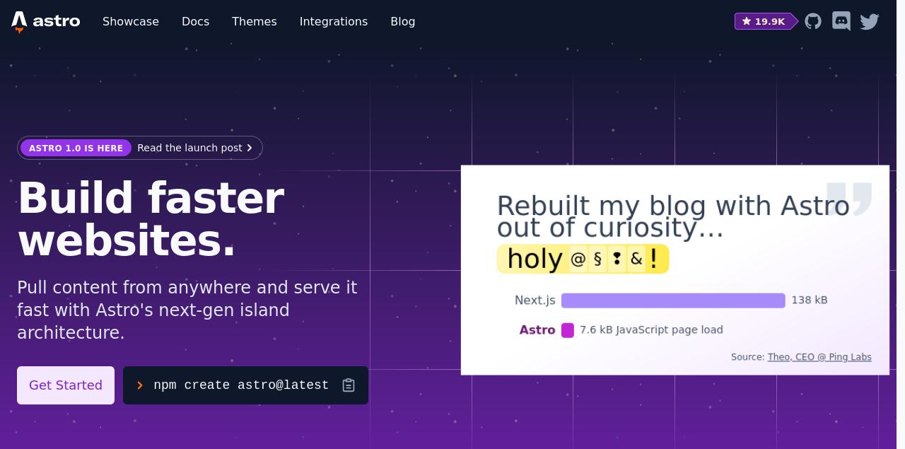 Screenshot of the Astro website