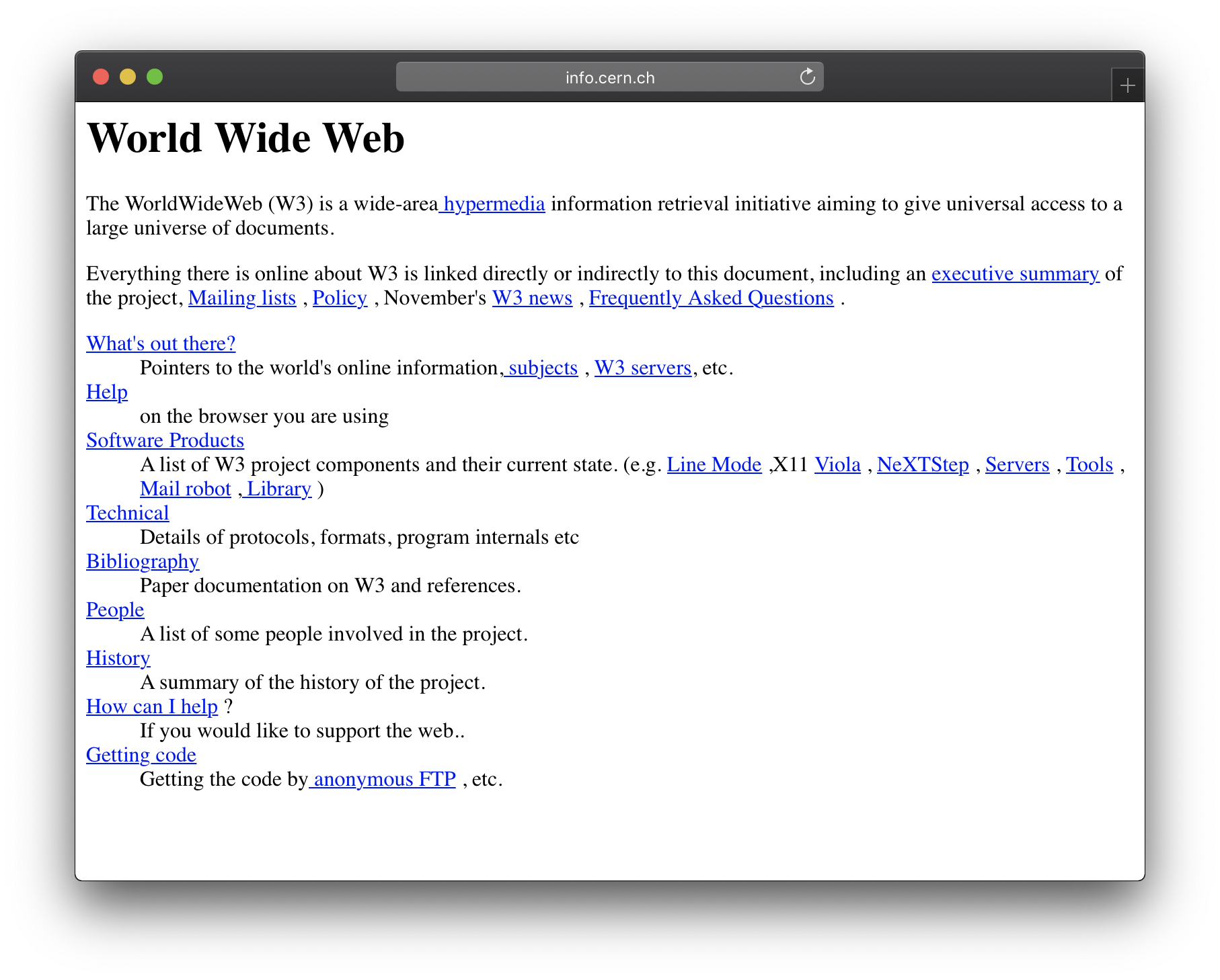 Screengrab of the first website ever, still live.