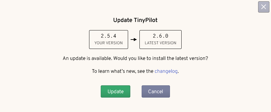 Screenshot of update dialog in TinyPilot web app
