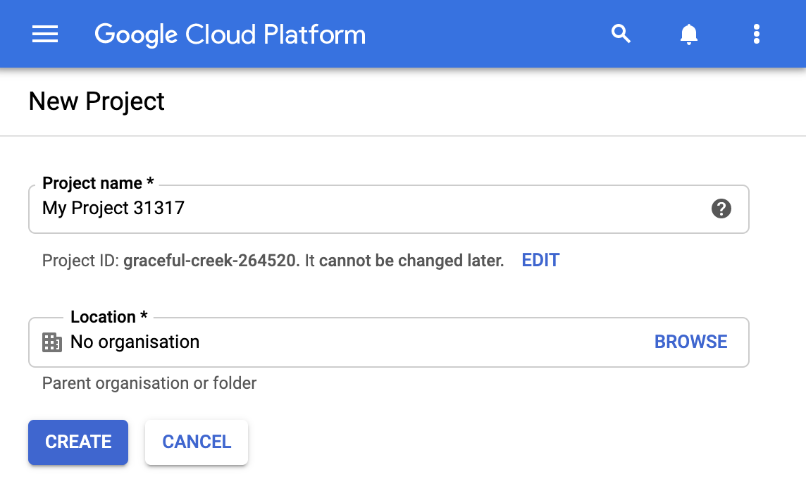Create a new GCP project
