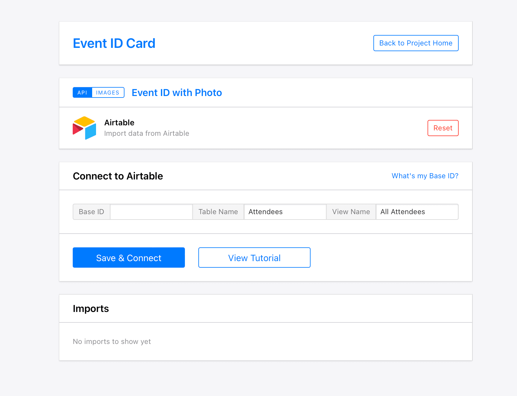 Screenshot of event ID airtable integration connection