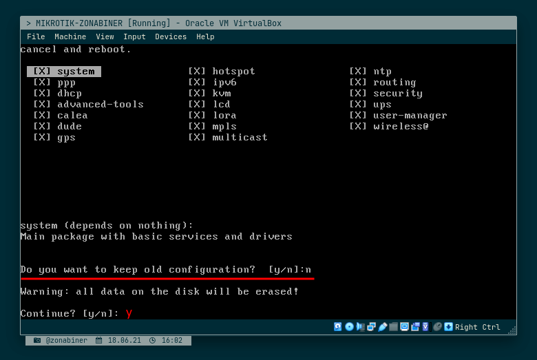 Installation Mikrotik Router OS in Progress
