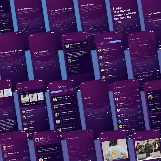 Screenshots of an app with store items and users