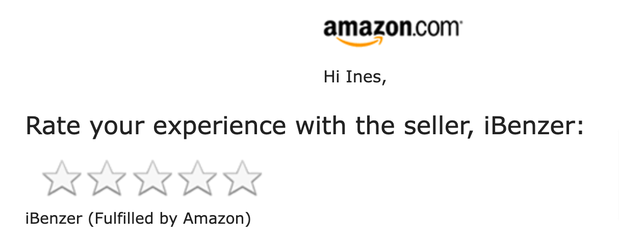 Amazon survey to rate seller experience out of 5 stars.