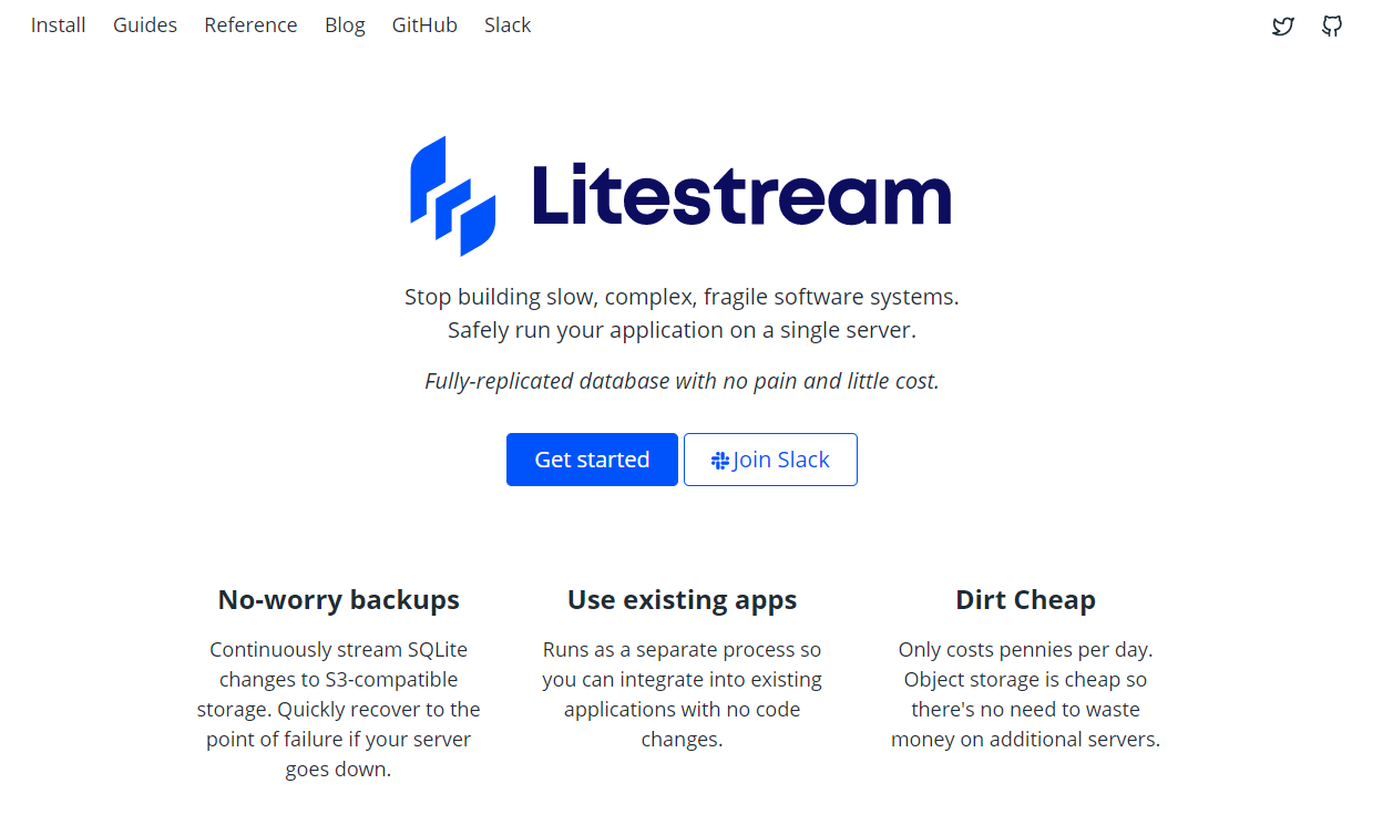Screenshot of Litestream homepage