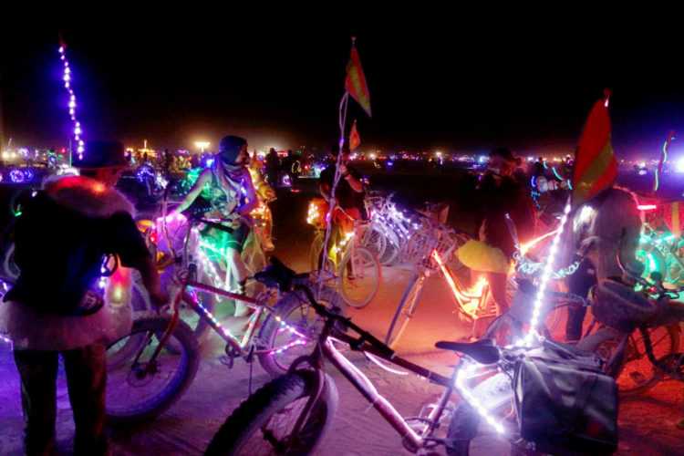 Burning Man Bikes at night
