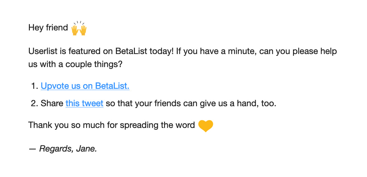 Behind the Scenes of Our Upcoming Public Launch: Screenshot of our BetaList launch email