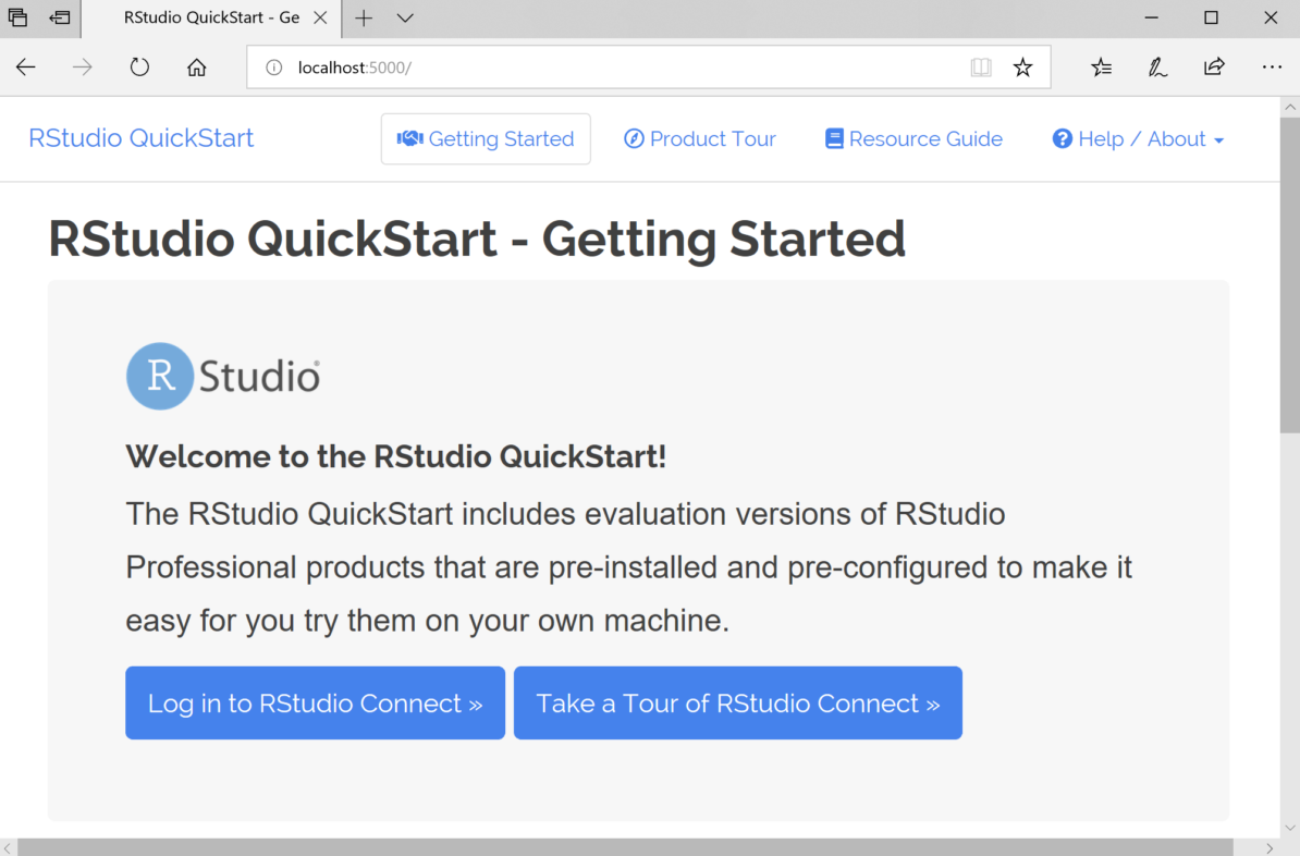 The RStudio QuickStart home page