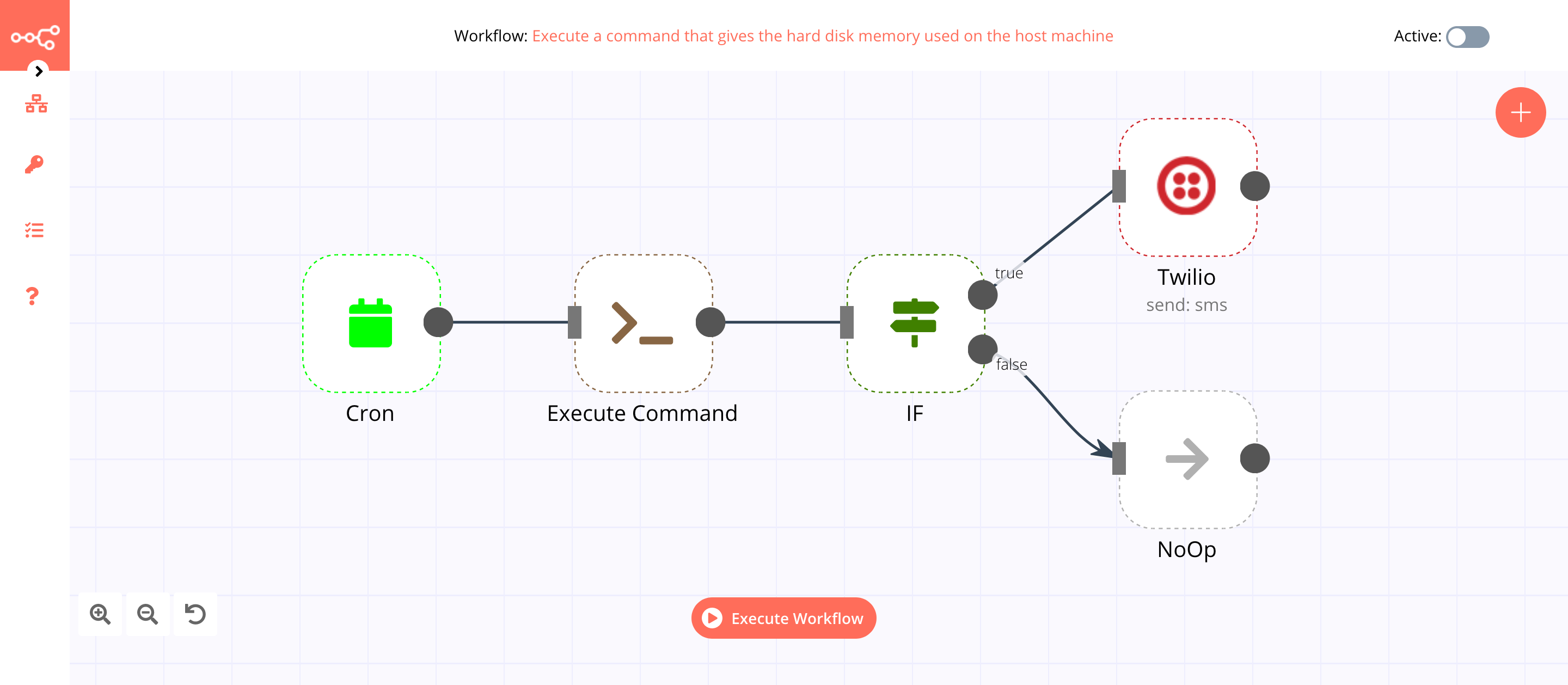 A workflow with the Execute Command node