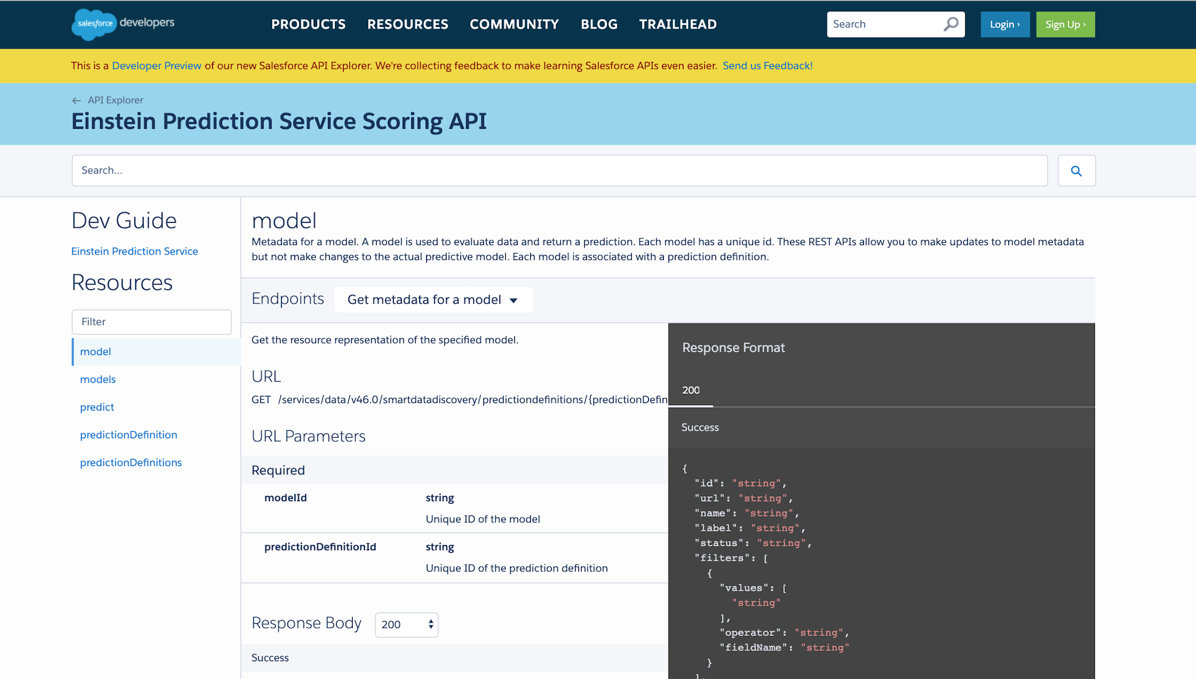 Screenshot of Salesforce API Explorer