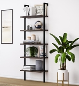 image Nathan James Theo Dark Walnut Brown 5-Shelf Ladder Bookcase or Bookshelf with Black Metal Frame
