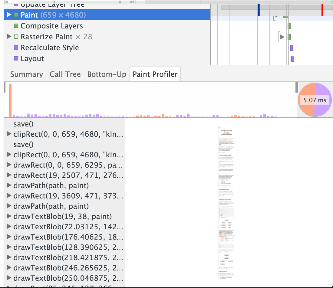รูป Paint profiler ใน Devtools
