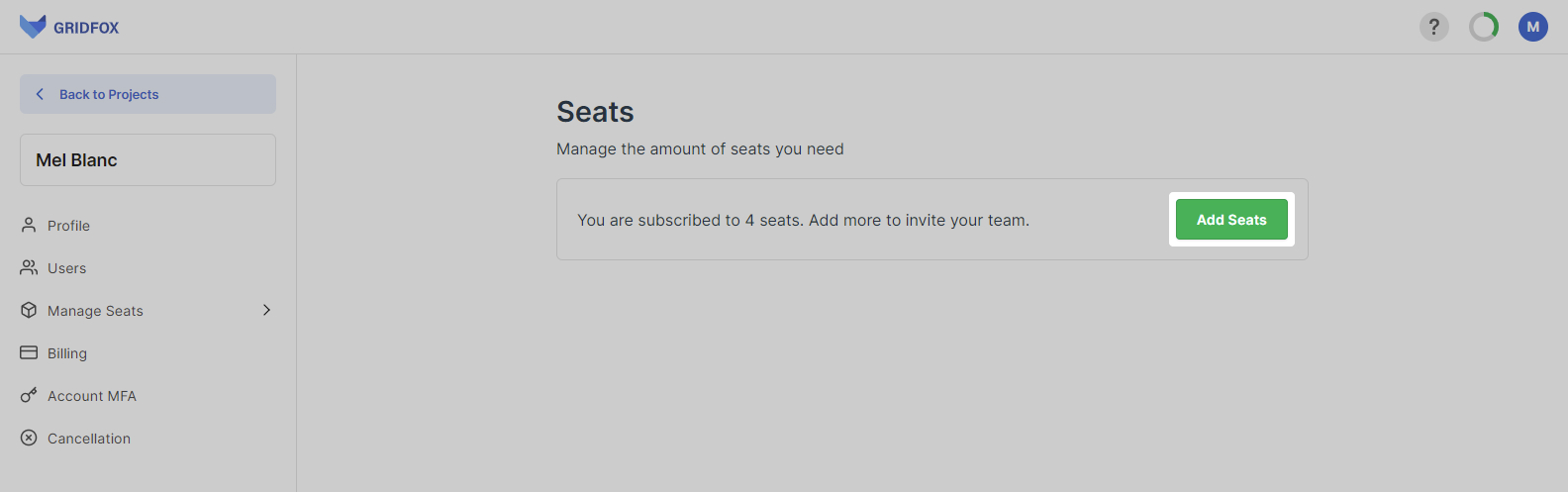 Upgrade Add Seats button