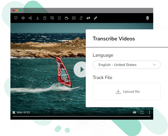 Video of a wind surfer with dialog box for automatic captioning of videos