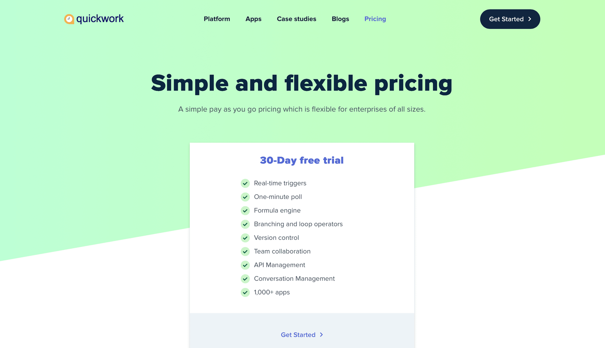 Screenshot of Quickwork pricing page